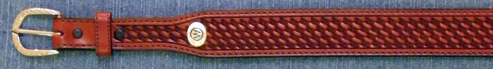Tan 1 1/2 " tapered to 1 " Hand Tooled Basketweave Belt